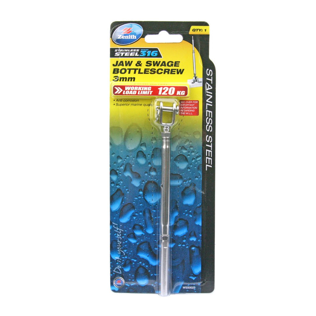 Zenith Jaw & Swage Bottlescrew 3mm Stainless Steel WSS0023