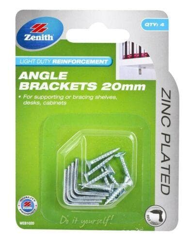 Zenith Light Duty Reinforcement Angle Brackets Zinc 13mmX20mm WEB1020 - Double Bay Hardware