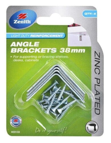 Zenith Light Duty Reinforcement Angle Brackets Zinc 13mmX38mm WEB1038 - Double Bay Hardware