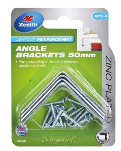Zenith Light Duty Reinforcement Angle Brackets Zinc 13mmX50mm WEB1050 - Double Bay Hardware