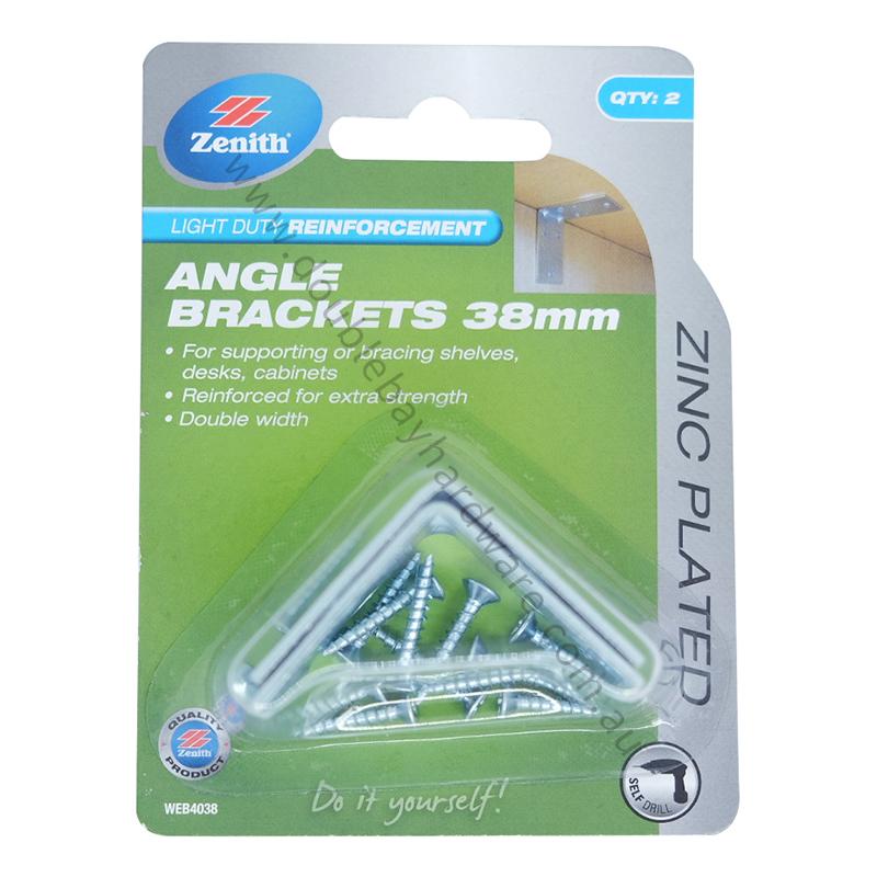 Zenith Light Duty Reinforcement Angle Brackets Zinc 38mmX38mm - Double Bay Hardware