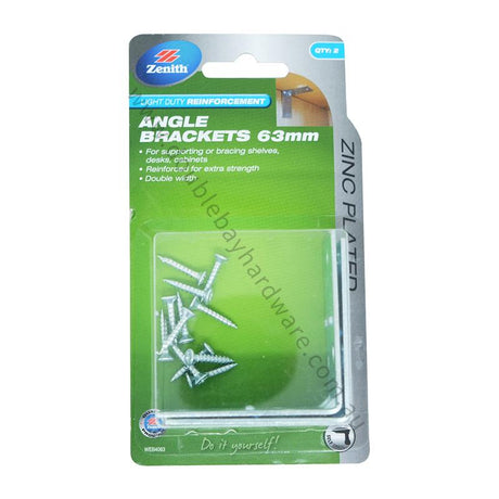 Zenith Light Duty Reinforcement Angle Brackets Zinc 38mmX63mm
