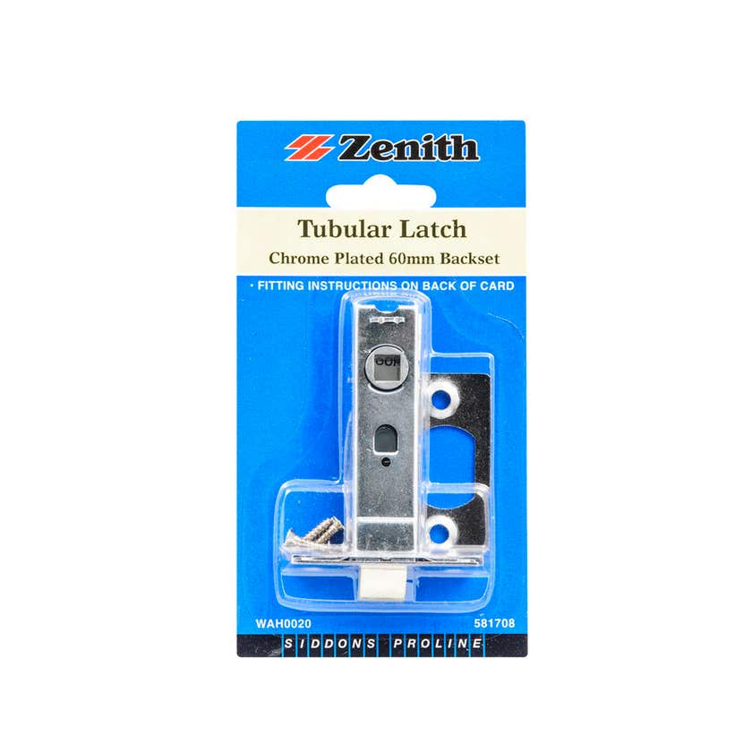 Zenith Tubular Latch Chrome Plated 60mm Backset WAH0020 - Double Bay Hardware