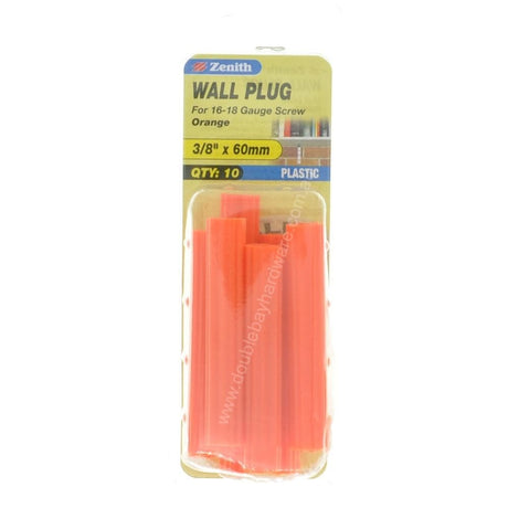 Zenith Wall Plug Orange 3/8"x60mm For 16 - 18 Gauge Screw EAU0960